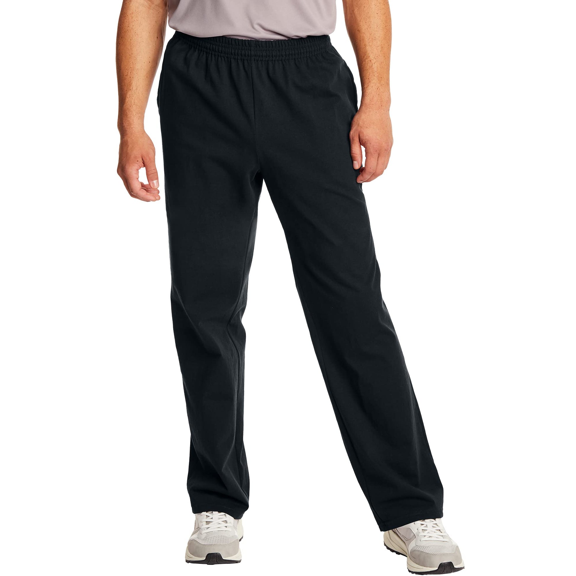 Hanes Essentials Sweatpants, Men’s Cotton Jersey Pants with Pockets, 33”, Black, Large
