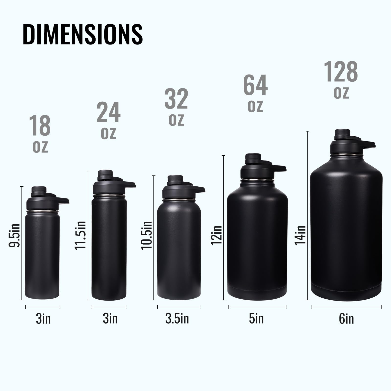 Fijinhom 24 oz Insulated Water Bottle with Handle, 304 Stainless Steel Water Bottles with Wide Mouth, Double Wall Vacuum Sports Water Bottle, BPA Free, Keep Cold and Hot, Black