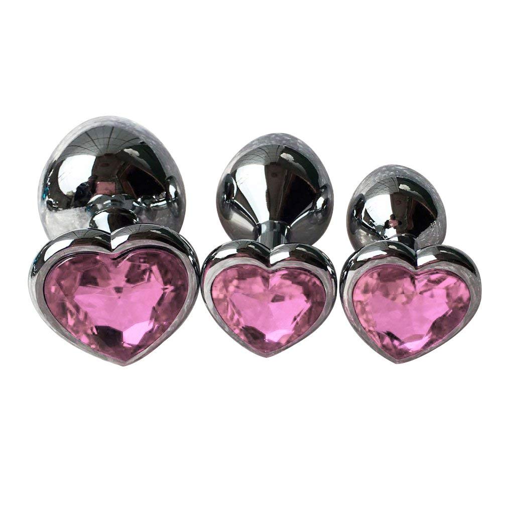 3er-Set Luxus-Metall-Butt-Toys, herzförmige Analtrainer, Juwel-Analplug-Set, S&M-Analplugs für Erwachsene, schwul, Frauen, Männer, Sexgeschenke, Dinge für Anfänger, Paare, Groß/Mittel/Klein, Pink
