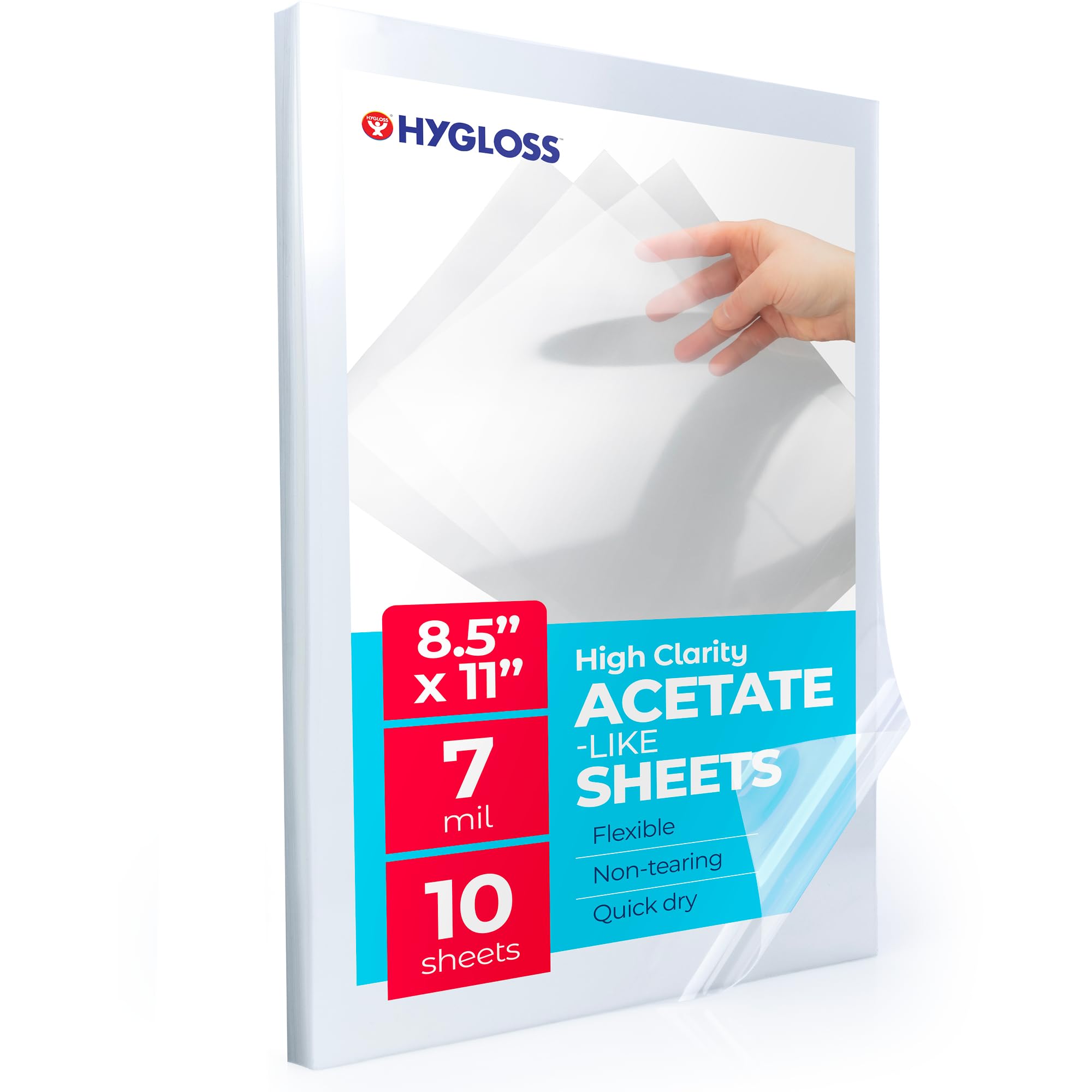 Hygloss 8.5" x 11" Acetate Paper - 7 Mil Clear Acetate Sheets for Crafts Projects, Classroom Stencil Sheets, Overhead Transparency Sheets for Projector, Clear Plastic Sheet (Not for Printers) 10 Pack