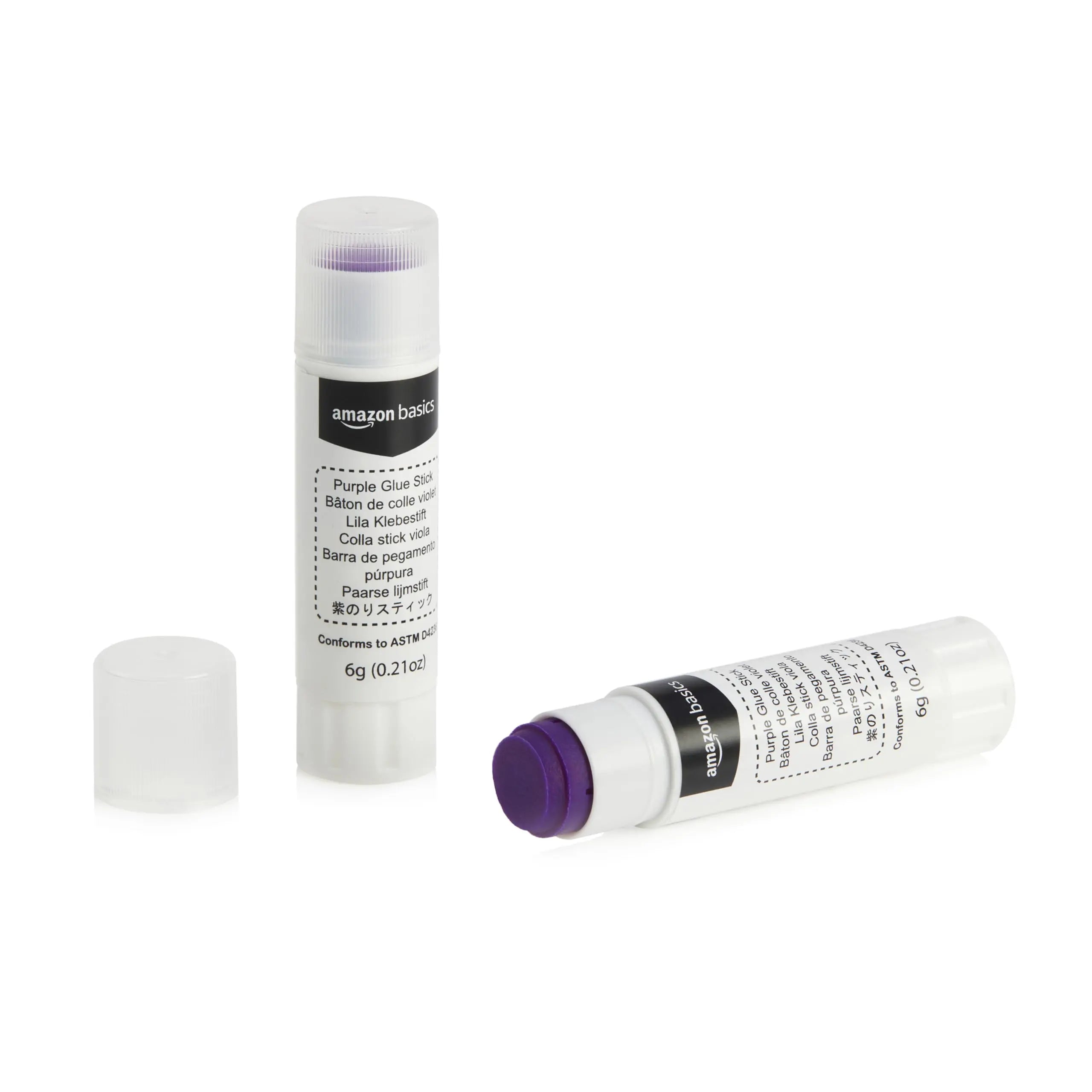 Amazon Basics Purple Washable School Glue Sticks, Dries Clear, 0.21-oz Stick, 2-Pack