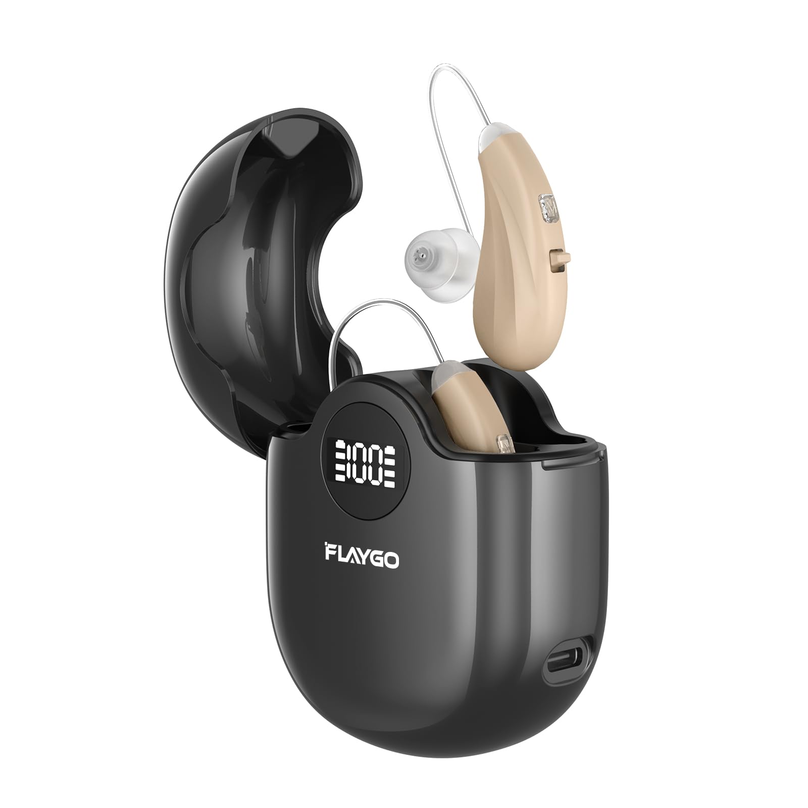 Flaygo Hearing Aids for Seniors, OTC Hearing Aids for People with Hearing Loss, Sound Quality Restoration, Intelligent Noise Reduction, Standby 80h, One-Button Operation, Comfortable Wearing,Beige