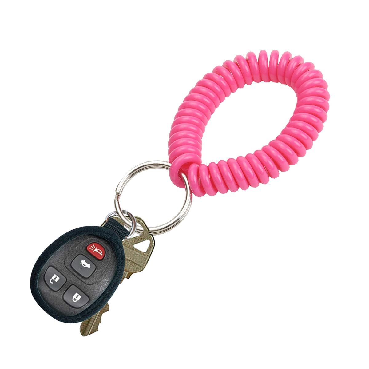 Lucky Line 2” Diameter Spiral Wrist Coil with Steel Key Ring, Flexible Wrist Band Key Chain Bracelet, Stretches to 12”,unisex,adult Pink, 1 PK (410661)