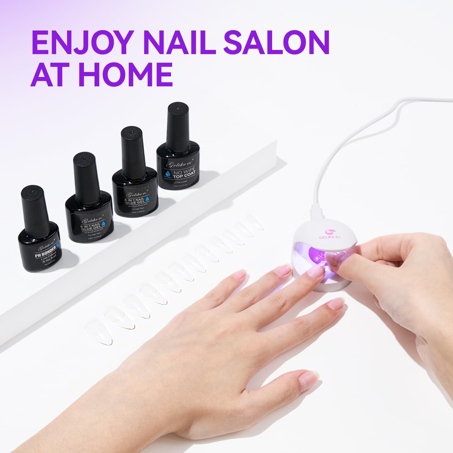 Gelike EC Gel Nail Glue UV Light: 6 in 1 Adhesive Gel Nail Polish, Strong Nail Glue For Press On Nails Nails Acrylic Tips, Long Last - Nail Art Gift for Home Salon Beginner DIY