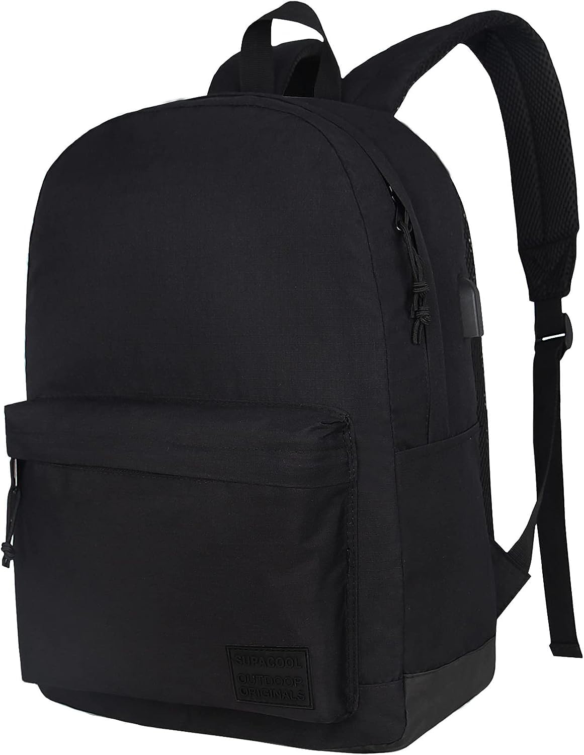 SUPACOOL Casual Laptop Backpack for Men and Women, School Backpack for Boys and Girls, College Bookbag, USB Charging Port, Lightweight Back Pack(Black)