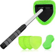 XINDELL Windshield Cleaner Tool - Upgrade Large Head Car Interior&Exterior Window Cleaning Kit with Extendable Handle & 4 Microfiber Pads, Auto Wiper Brush for Car, Trucks, SUVs, RVs & Home Windows