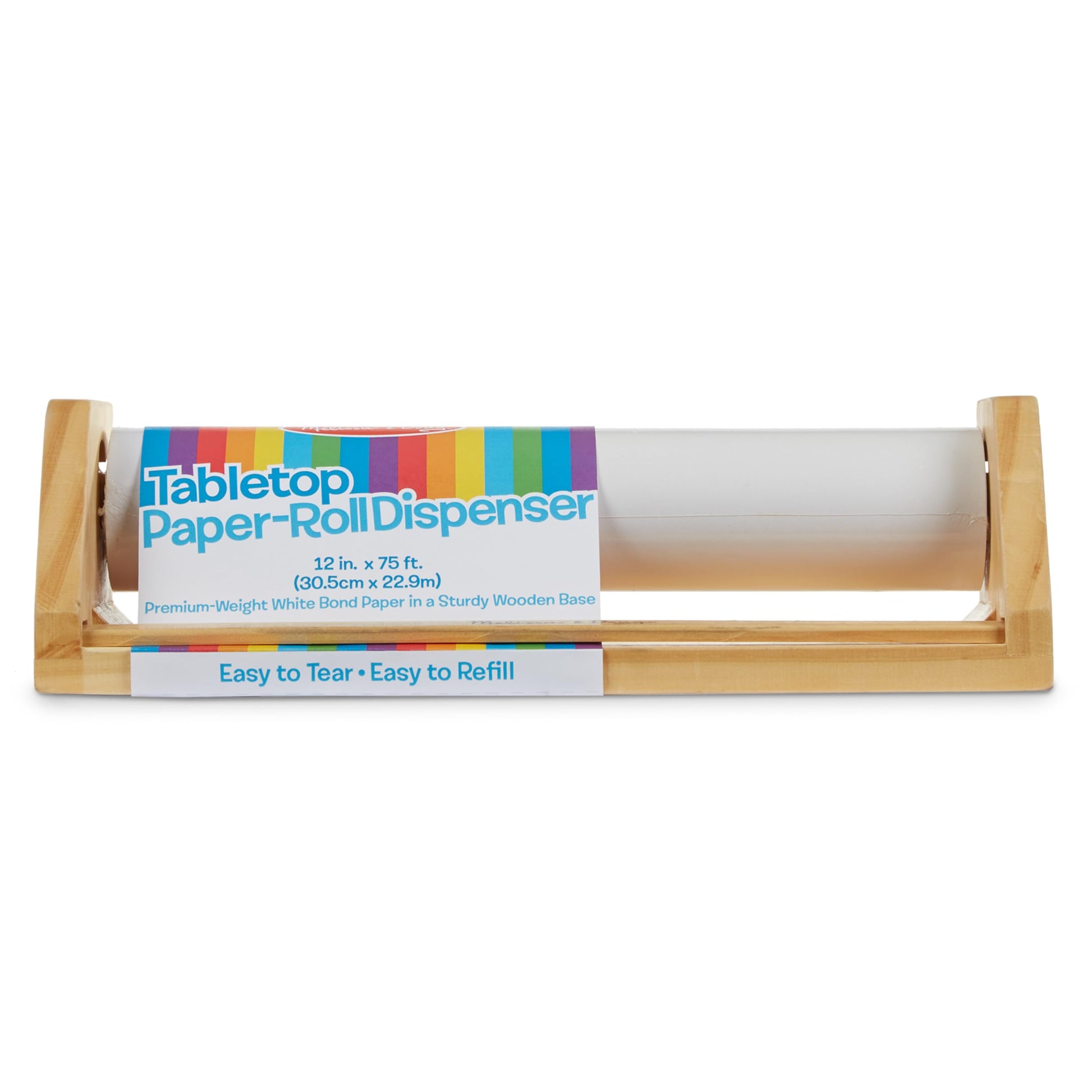Melissa & Doug Wooden Tabletop Paper Roll Dispenser with White Bond Paper (12 inches x 75 feet)