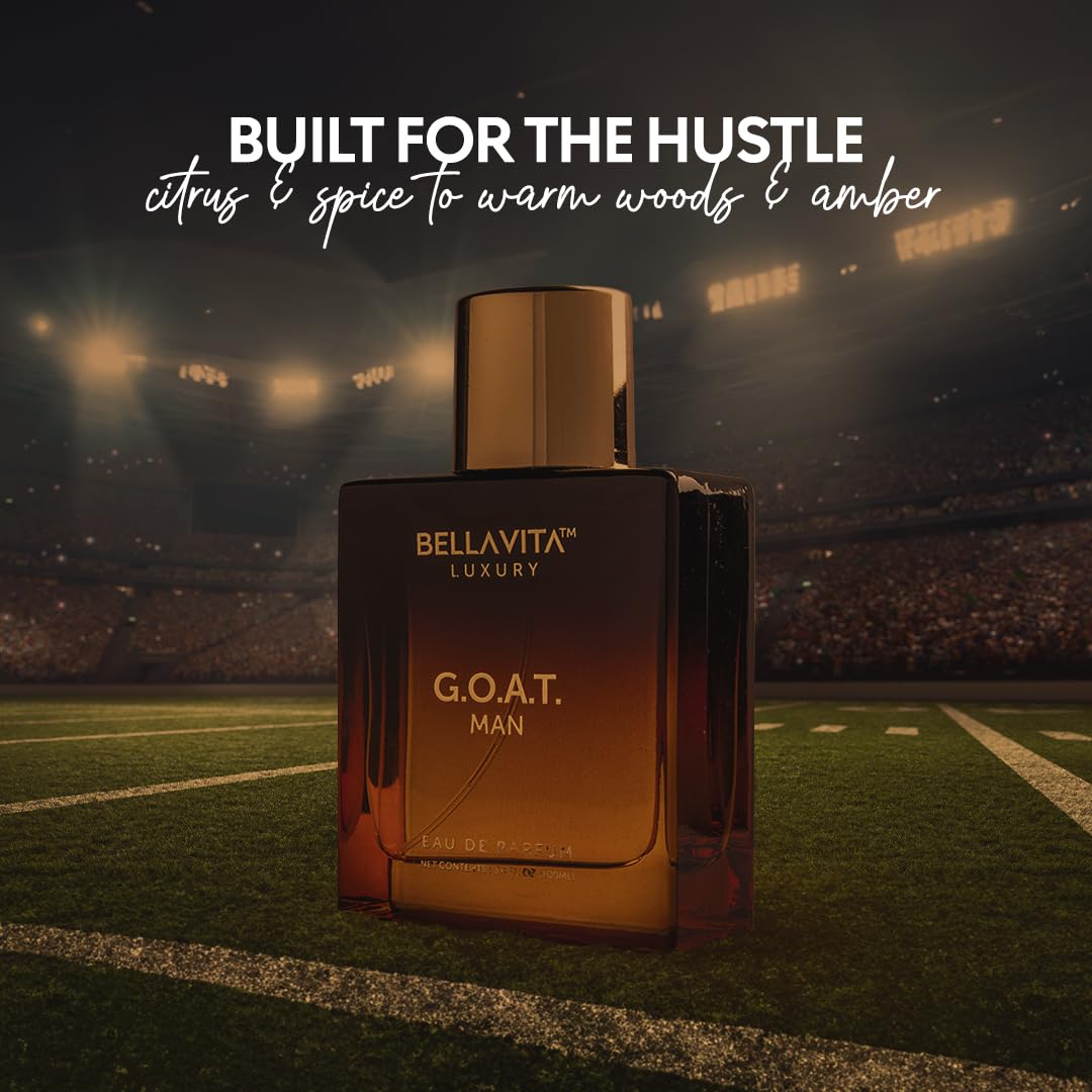 BellaVita Luxury G.O.A.T. Men's Eau De Parfum (3.4 fl.oz) | Natural Refreshing Notes of Bergamot, Lavender & Patchouli Oriental | Fresh Perfume for Men of All Time | Long-Lasting Perfume for Mens EDP