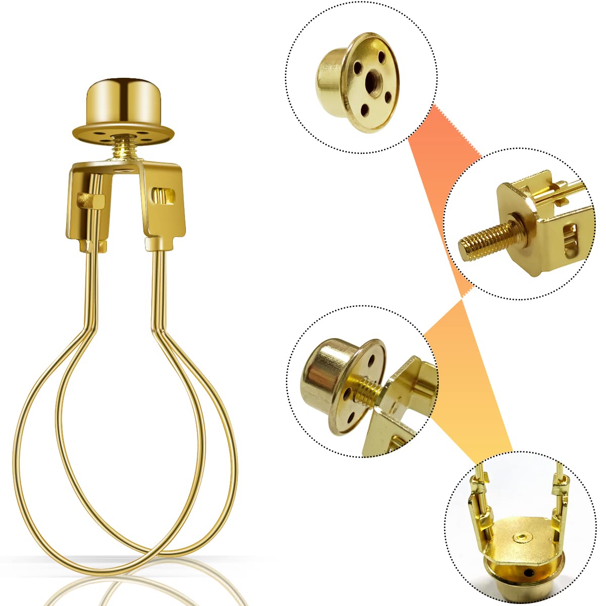 Lamp Holder for Clip-on Light Bulbs with Levellers, Include Finial - DIY Adapter for Shades (1 Pc, Gold)