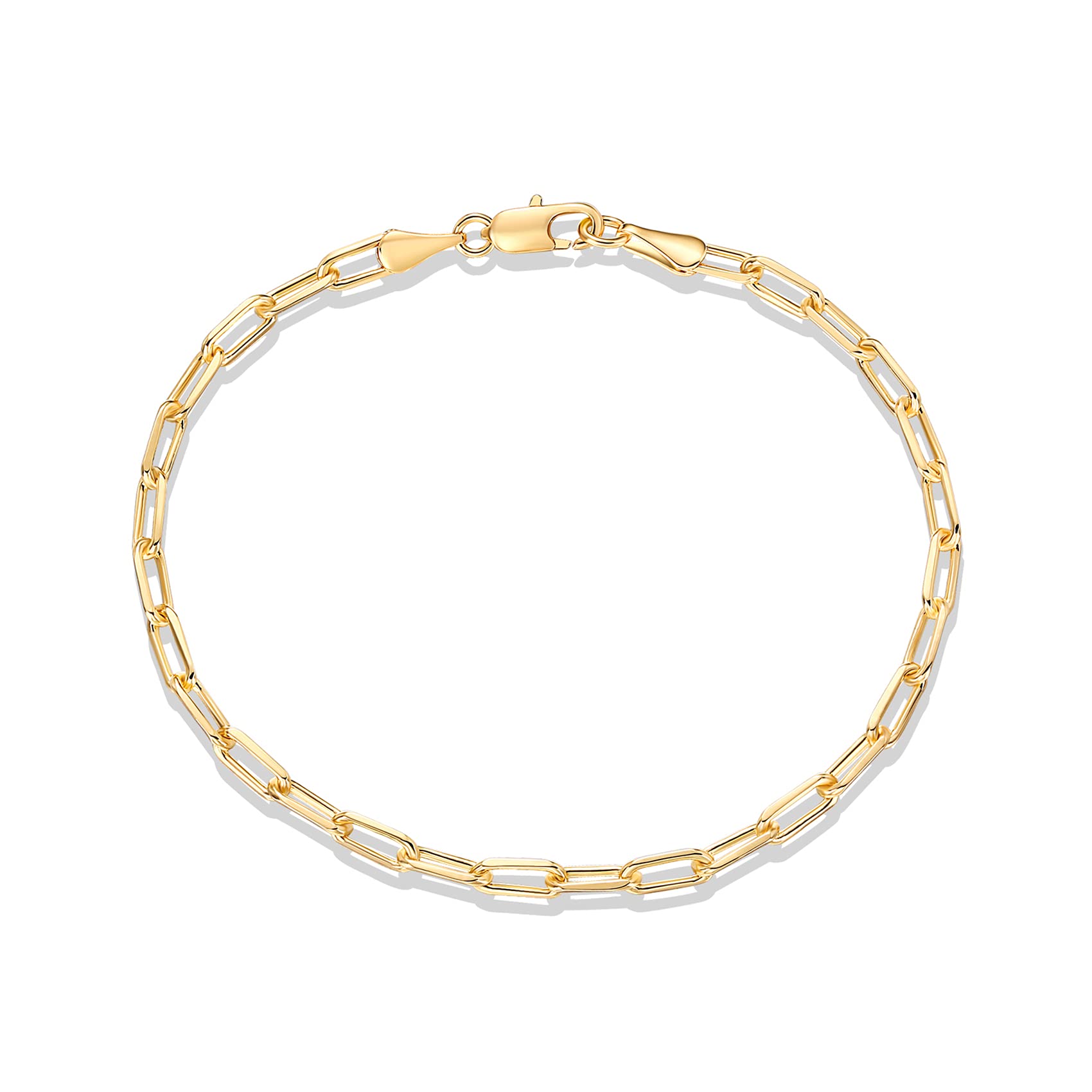PAVOI 14K Gold Plated Paperclip/Curb/Figaro Chain Adjustable Bracelet for Women (Paperclip, Yellow Gold Plated)