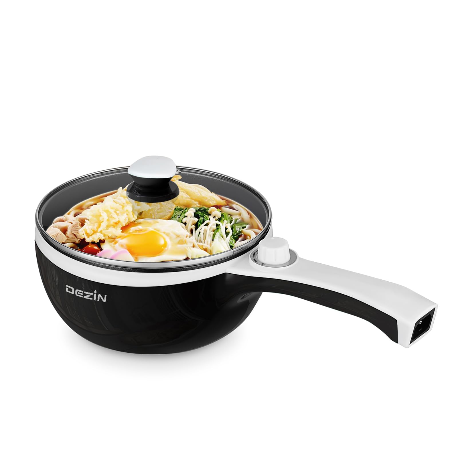 Dezin Hot Pot Electric Upgraded, Non-Stick Saute Pan, Rapid Noodles Electric Pot, 1.5L Mini Portable Hot Pot for Steak, Egg, Fried Rice, Ramen, Oatmeal, Soup with Power Adjustment