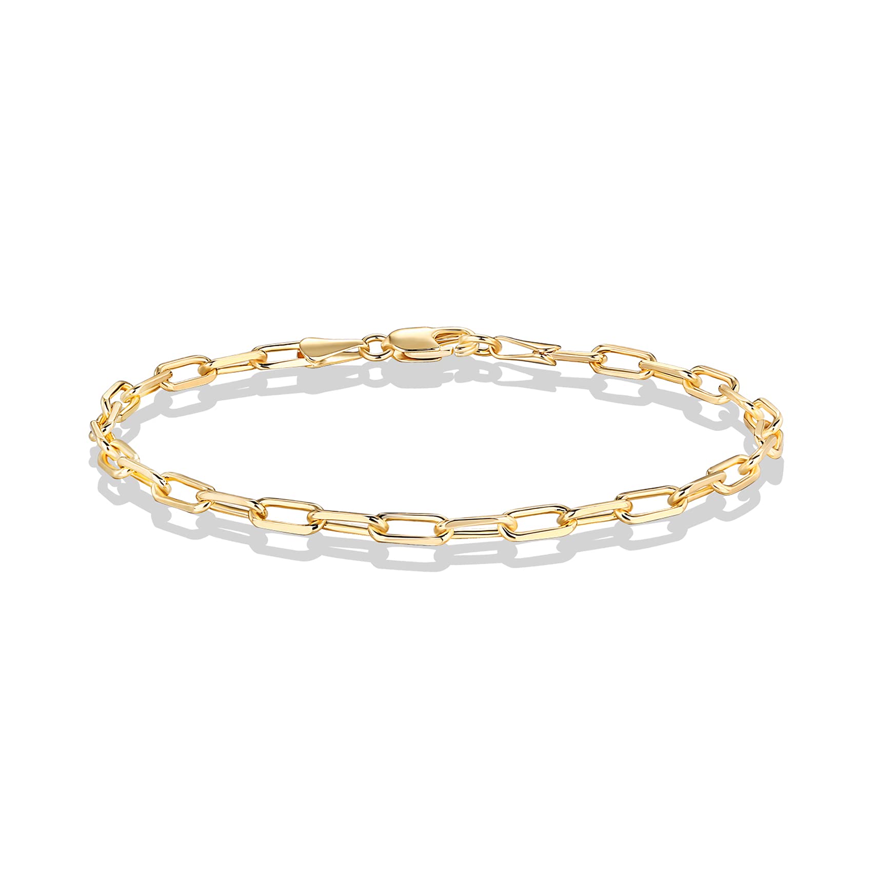PAVOI 14K Gold Plated Paperclip/Curb/Figaro Chain Adjustable Bracelet for Women (Paperclip, Yellow Gold Plated)