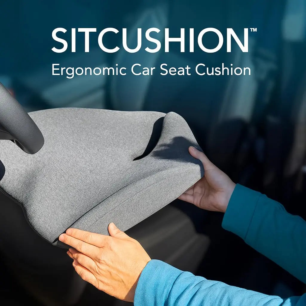 SitCushion Car Seat Cushion for Driving — Orthopedic Memory Foam Car Seat Pad for Sciatica, Tailbone, and Back Pain Relief for Long Drives. Bonus: with Extra Non-Slip/Washable Cover(Black)