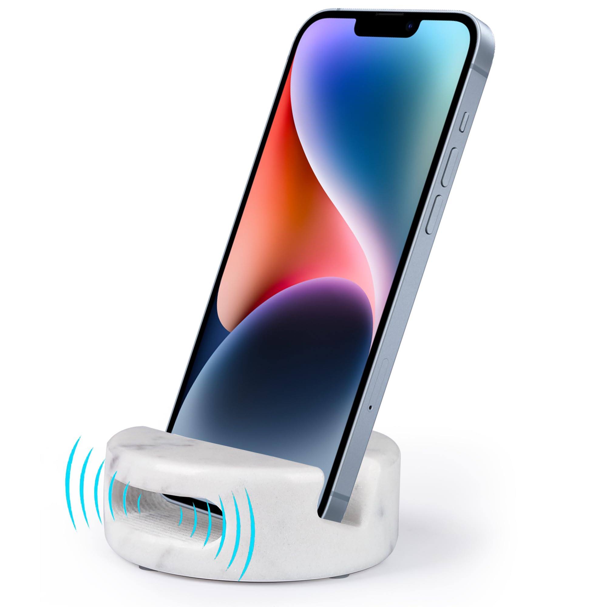 CHISELED ST DF SK Elegant and Versatile White Marble Phone Stand with Sound Amplification Round Phone Holder Function for Desk,Kitchen,Bathroom,and Bedside