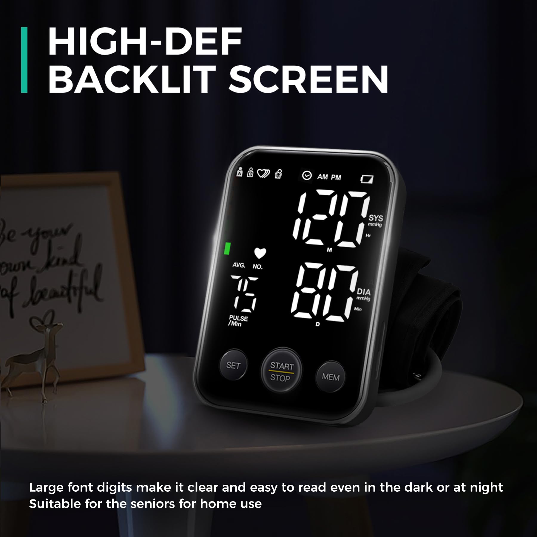 Oklar Blood Pressure Monitor Upper Arm Monitors for Home Use BP Machine Sphygmomanometer with 2x120 Reading Memory Adjustable Arm Cuff 8.7"-15.7" Large Display with LED Background Light Storage Bag