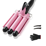 TOP4EVER 3-Fass-Lockenstab, 1-Zoll-Crimper-Haarstylinggerät, Crimping-Waver für Frauen Strandwellen mit zwei Temperatureinstellungen, Pink