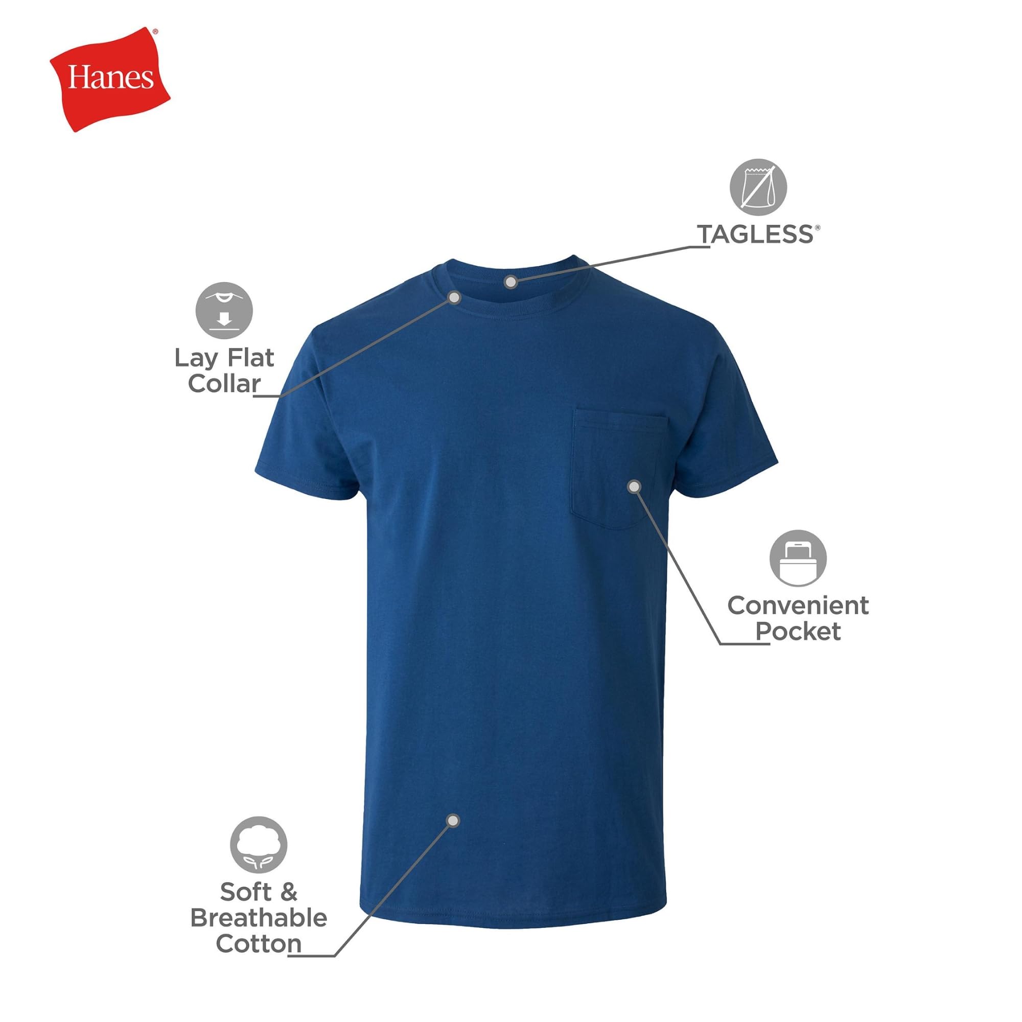 Hanes Men's Cotton Pocket T-Shirt, Moisture-Wicking with Odor Control, Assorted, 6-Pack
