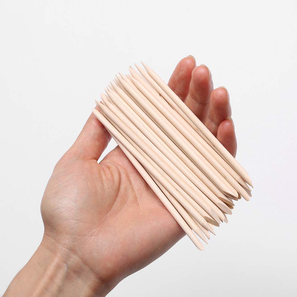 Borogo 100 Pcs Orange Wood Nail Sticks Double Sided Multi Functional Cuticle Pusher Manicure Pedicure Tool for Manicure Pedicure
