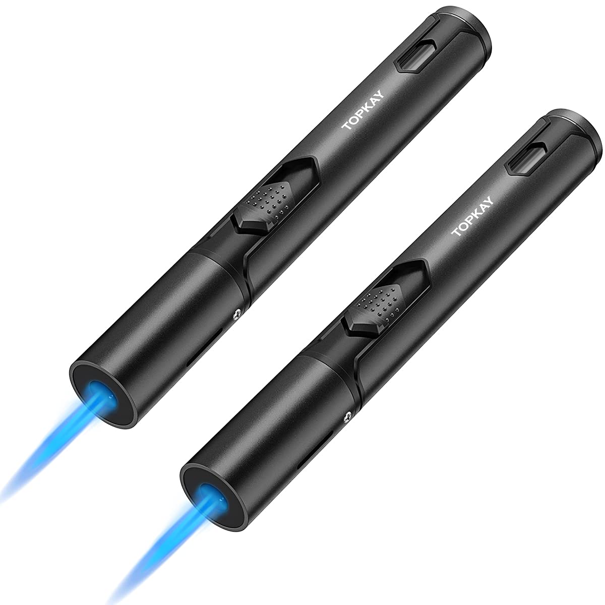 Torch Lighters, 2 Pack, Butane Lighters, Adjustable Jet Flame Torch Lighters, Wind Resistant Butane Refillable Gas Torch Lighter Long Lighter for Camping Candle Grill BBQ Fireworks (Gas Not Included)