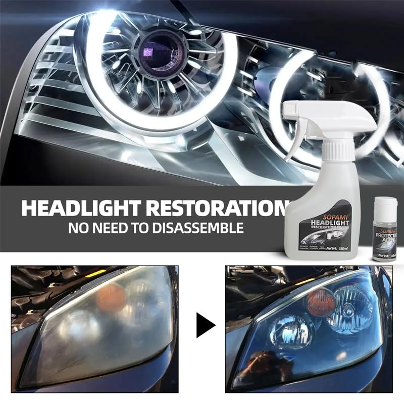 SOPAMI Automotive Headlight Restoration Kit Oxidized and Yellowed Automotive Headlamps Blurring Enhanced Crystallization Coating Refurbisher,Maximum Gloss & Shine – Extremely Hydrophobic