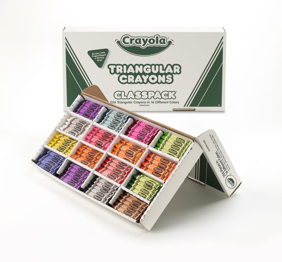 Crayola Triangular Crayon Classpack (256ct), 16 Assorted Toddler Crayons, Anti Roll, Bulk Back to School Essentials, Preschool Teacher Classroom Must Haves