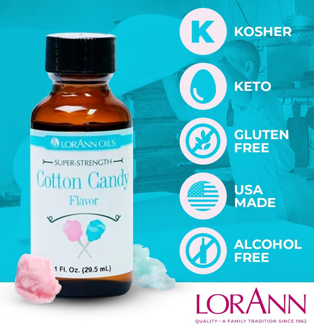 LorAnn Oils Super Strength Flavoring - Used For Candy Making, Flavoring Extracts, Baking, Hard Candy, and Flavor Oils - Bold, Natural Flavors 4X Stronger Than Extracts - Cotton Candy, 1 fl oz