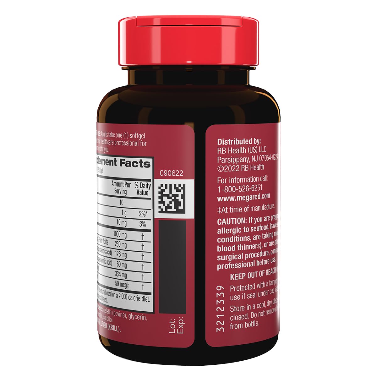 MegaRed Ultra Strength 1000mg Omega-3 Krill Oil Supplement with EPA/DHA, Astaxanthin & Phospholipids, No Fish Oil Aftertaste Supports Heart, Brain, Joint and Eye Health, 60 Count Softgels.