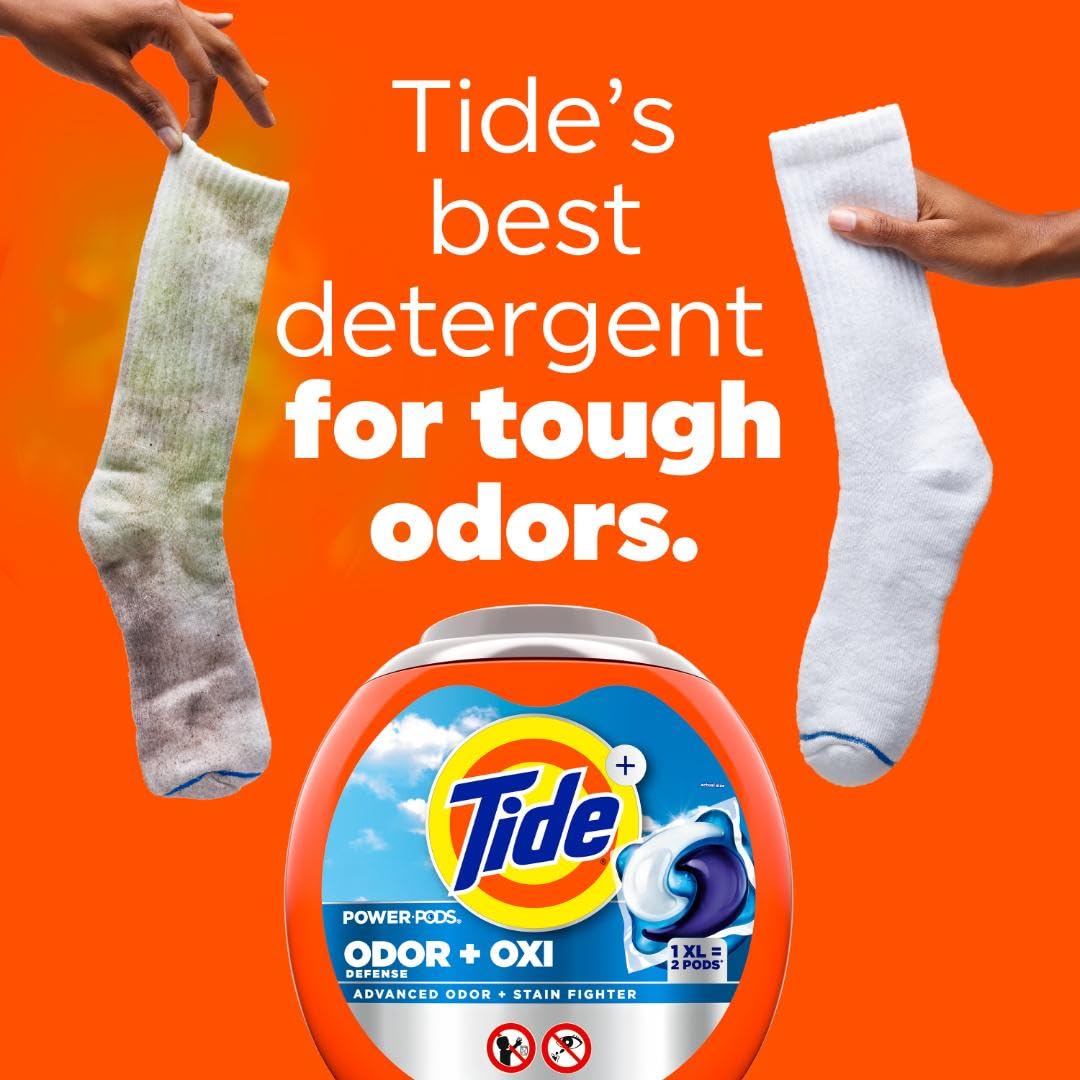 Tide Ultra OXI Power PODS with Odor Eliminators Laundry Detergent Pacs 63 Count For Visible and Invisible Dirt