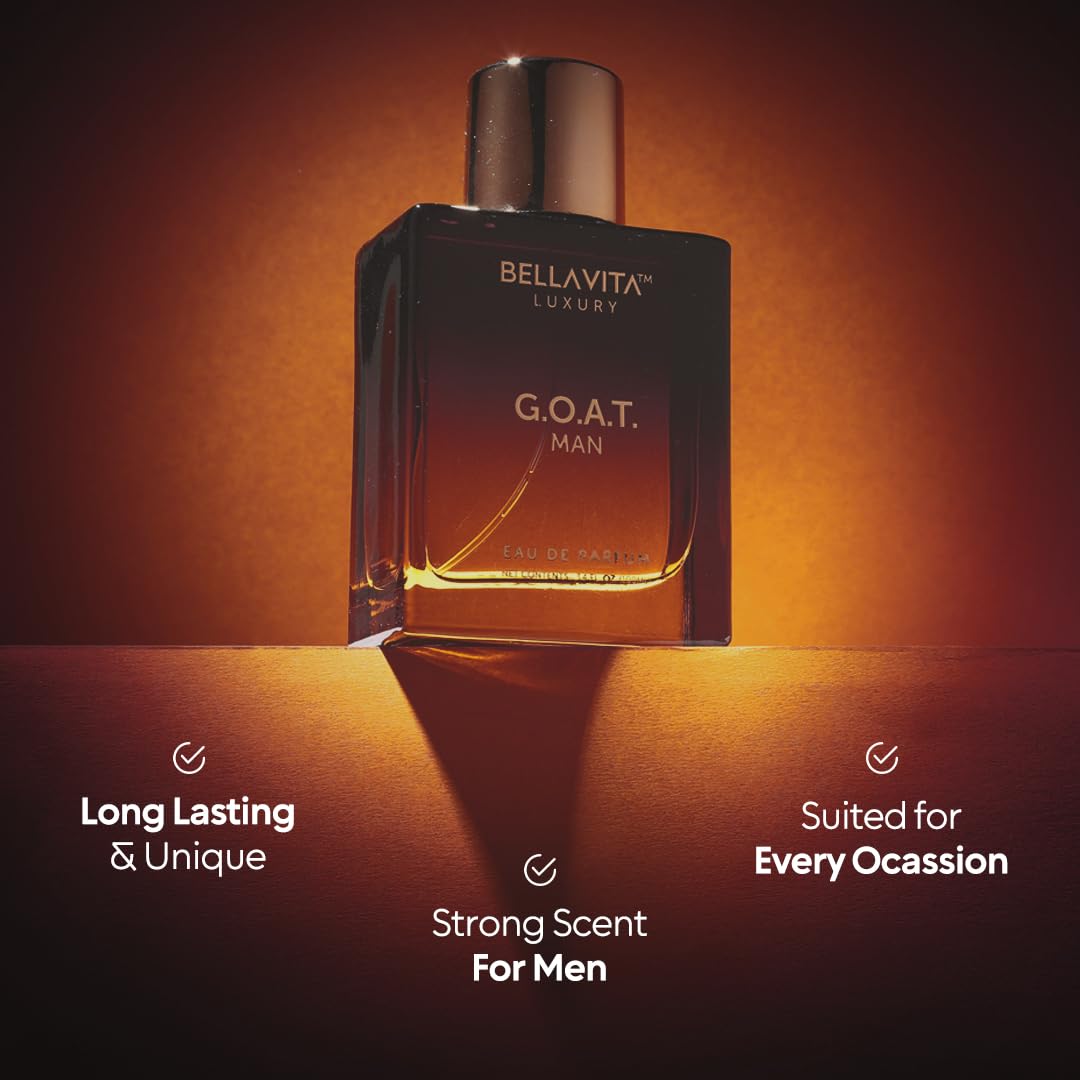 BellaVita Luxury G.O.A.T. Men's Eau De Parfum (3.4 fl.oz) | Natural Refreshing Notes of Bergamot, Lavender & Patchouli Oriental | Fresh Perfume for Men of All Time | Long-Lasting Perfume for Mens EDP
