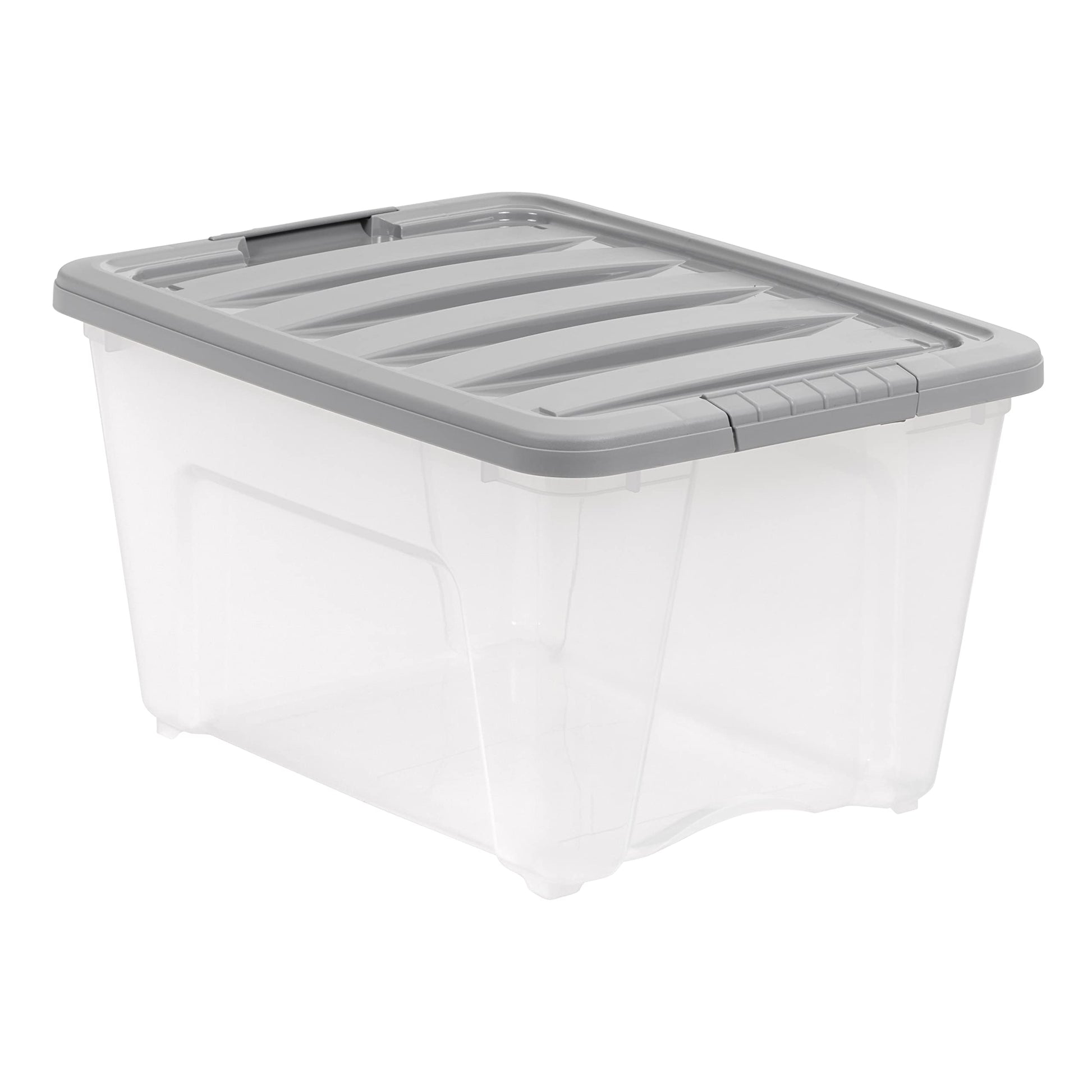 Amazon Basics Plastic Storage Containers with Secure Latching Lids, Stackable Organization Bins, 32 Quart, Set of 6, Clear/Grey