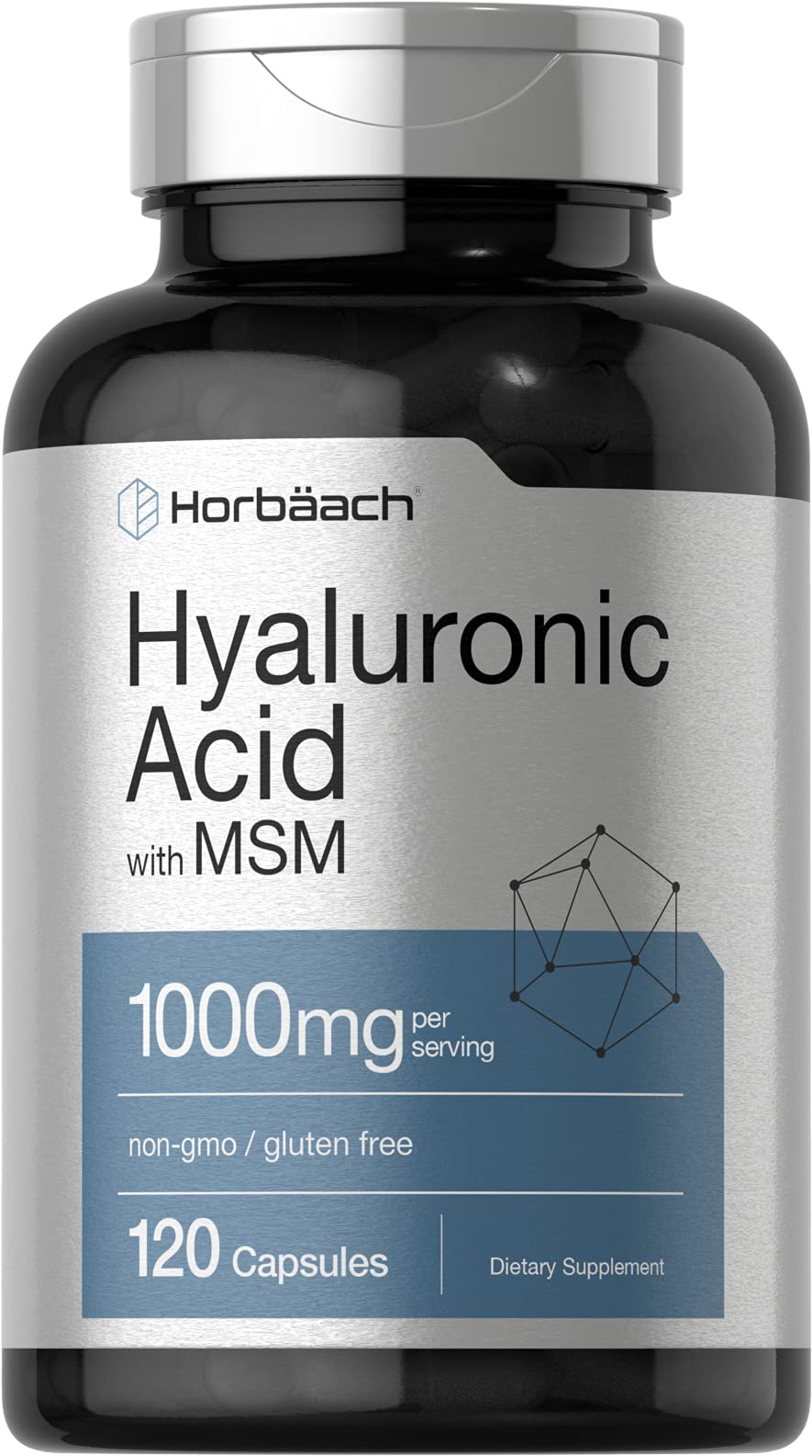 Horbaach Hyaluronic Acid with MSM | 1000 mg | 120 Capsules | Non-GMO and Gluten Free Supplement | Bioavailable Formula
