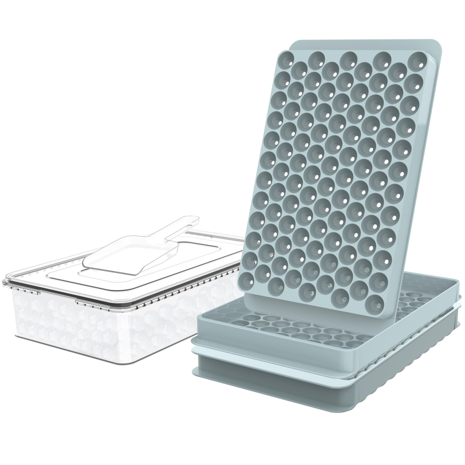 WIBIMEN Mini Ice Cube Trays, Small Tiny Round Pebble Crushed Nugget Ice Trays for Freezer with Lid - Chilling Drinks Coffee Juice(2 Pack/0.55In - Blue)