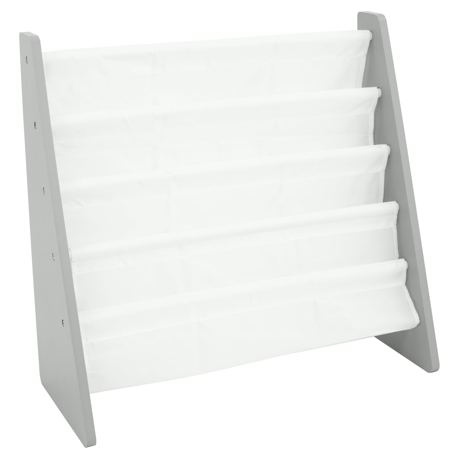 Humble Crew 4-Tier Kids Bookshelf, Grey Wood/White - Premium Book Shelf for Kids Rooms with Four Deep Pockets - Toddler Sling Book Rack with Deep Sleeves, Nursery Bookcase Organizer
