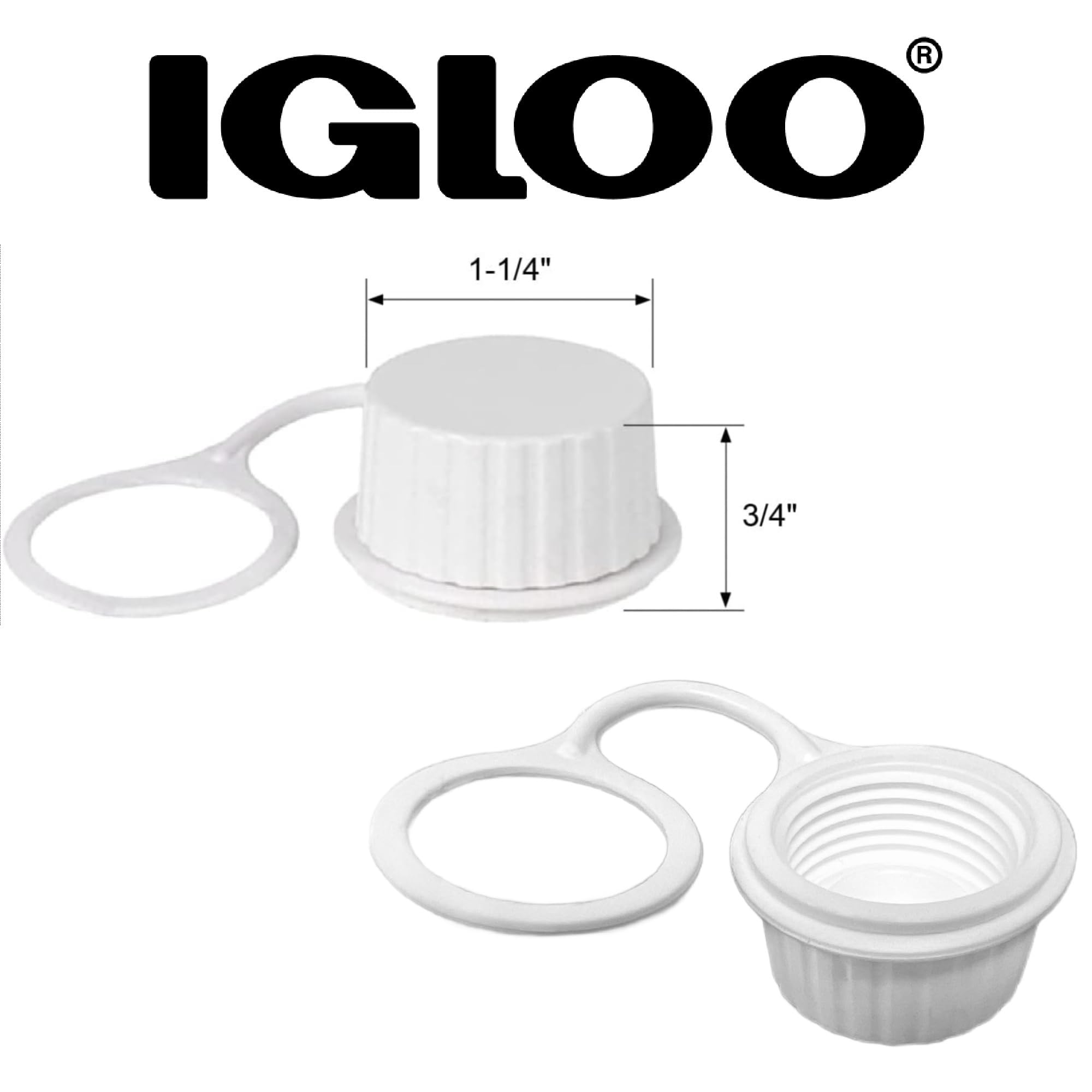 Igloo Tethered Drain Plug Caps, White, Small (20049)