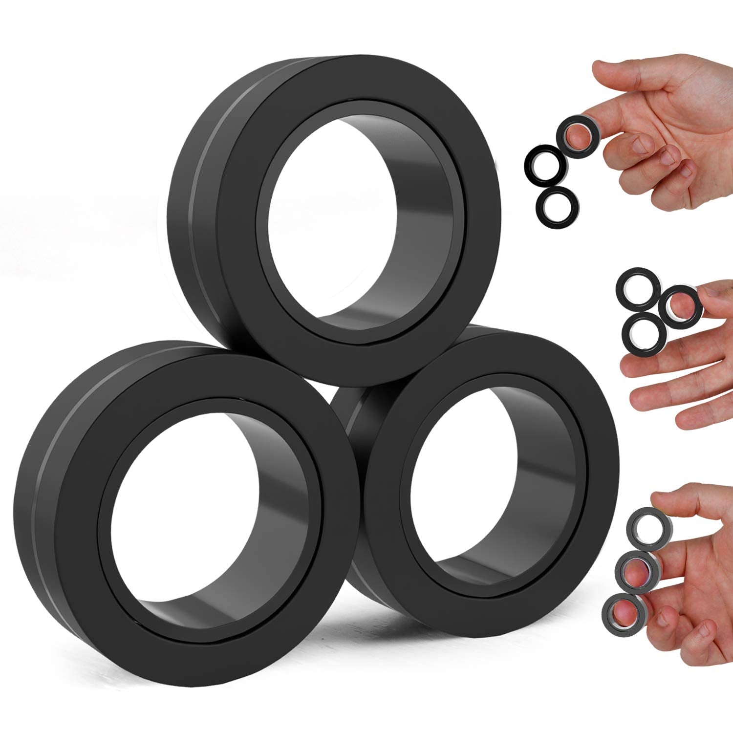 BunMo Magnetic Rings Black - Improved N45 Grade Magnets, BPA-Free, Compact & Quiet Fidget Toy for Adults & Teens, Portable Handheld Toy for Office, School, & Travel