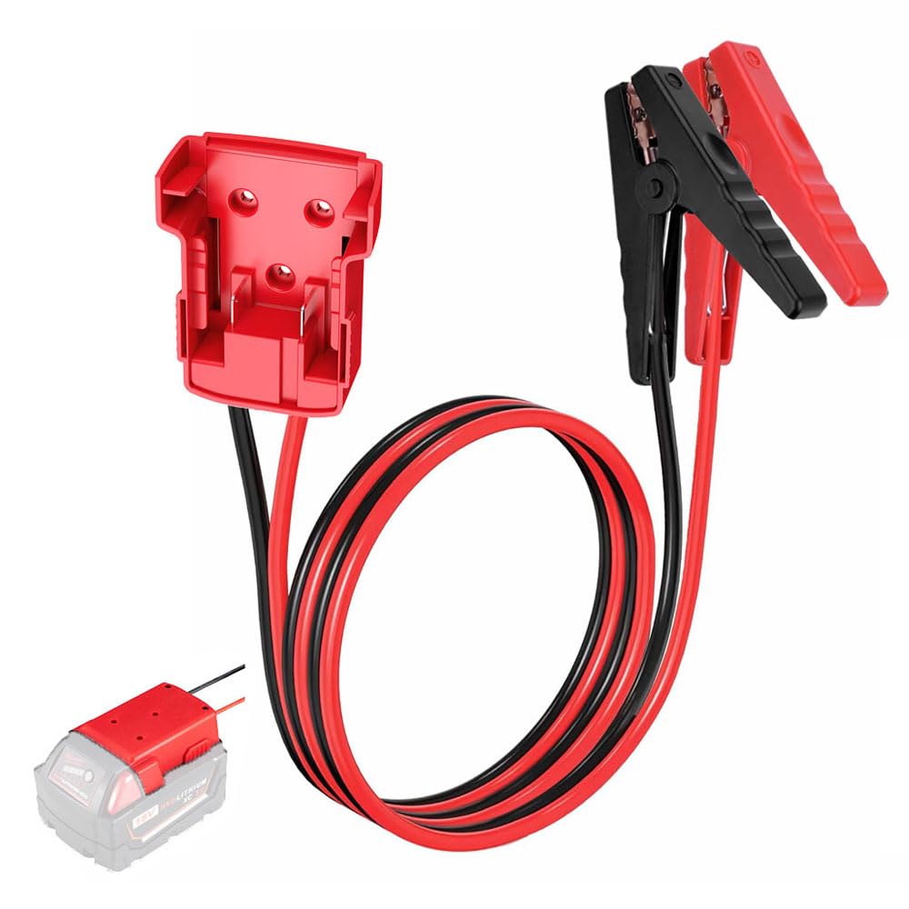 GRZWAYS Jumper Cables alligator clips Compatible with Mil.waukee M18 18V Batteries, Silicone wire 8AWG 2FT Automotive Booster Cables for Jump Starting Tool Battery, Temperature resistance 392 200