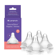 Lansinoh NaturalWave Baby Bottle Nipples, Slow Flow, Size S,1+ Month, 4 Count – 100% Soft, Durable Silicone, Made Without BPA BPS, Anti-Colic, Supports Baby’s Developing Mouth and Teeth