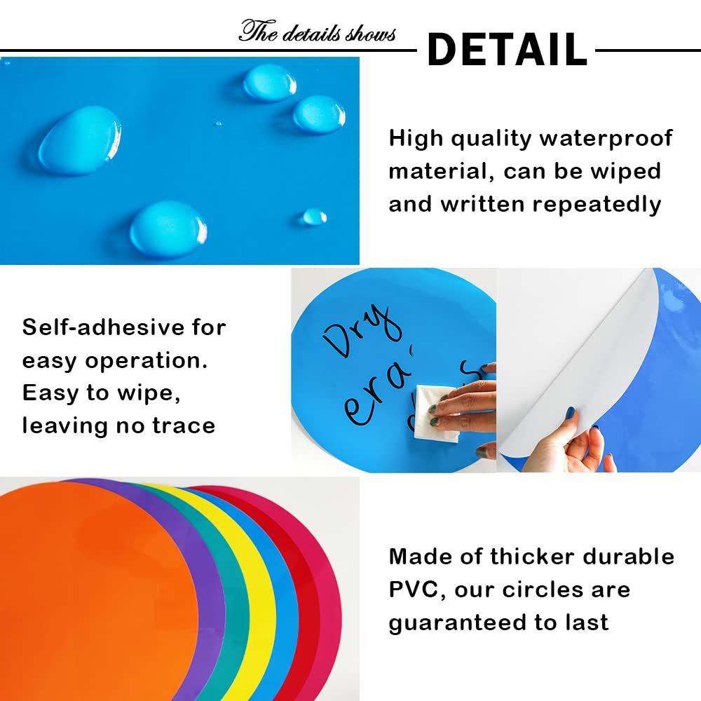 Colorful Dry Erase Dots Circles Whiteboard Marker Removable Stickers Spots Wall Decals for School Classroom Teachers Students Table & Desk, 8 Pack