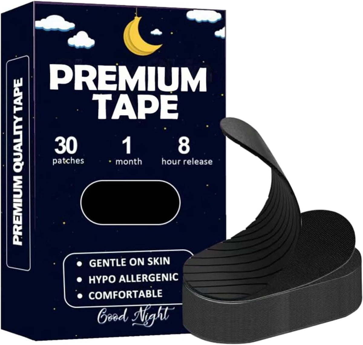 Ferkei Premium Mundpflaster zum Schlafen (30 Stück) - Schmerzfreies Entfernen, Hypoallergen, Latexfrei & Sanft zur Haut - Freundliches Baumwollklebeband