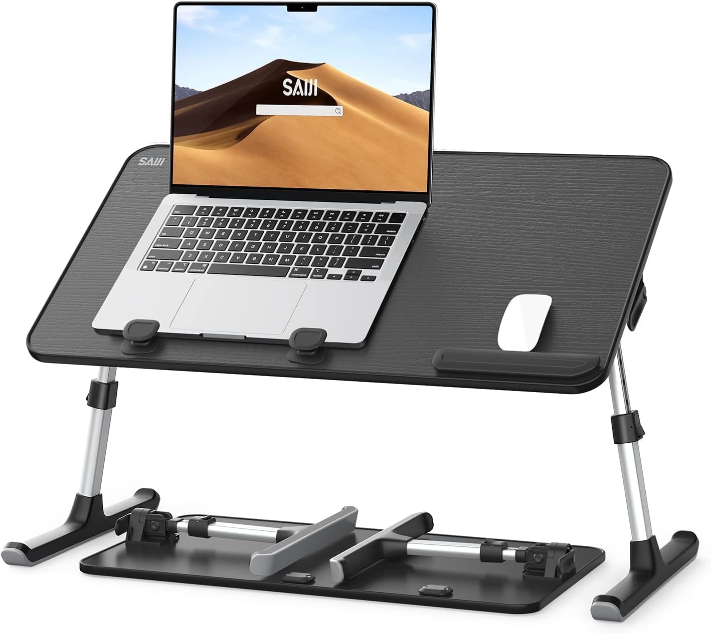 SAIJI Height & Angle Adjustable Laptop Stand for Bed, Lap Desk Bed Tray Table, Light Weight Foldable Portable Laptop Table for Couch Sofa Chair Floor Desk for Adults, Kids (Black)