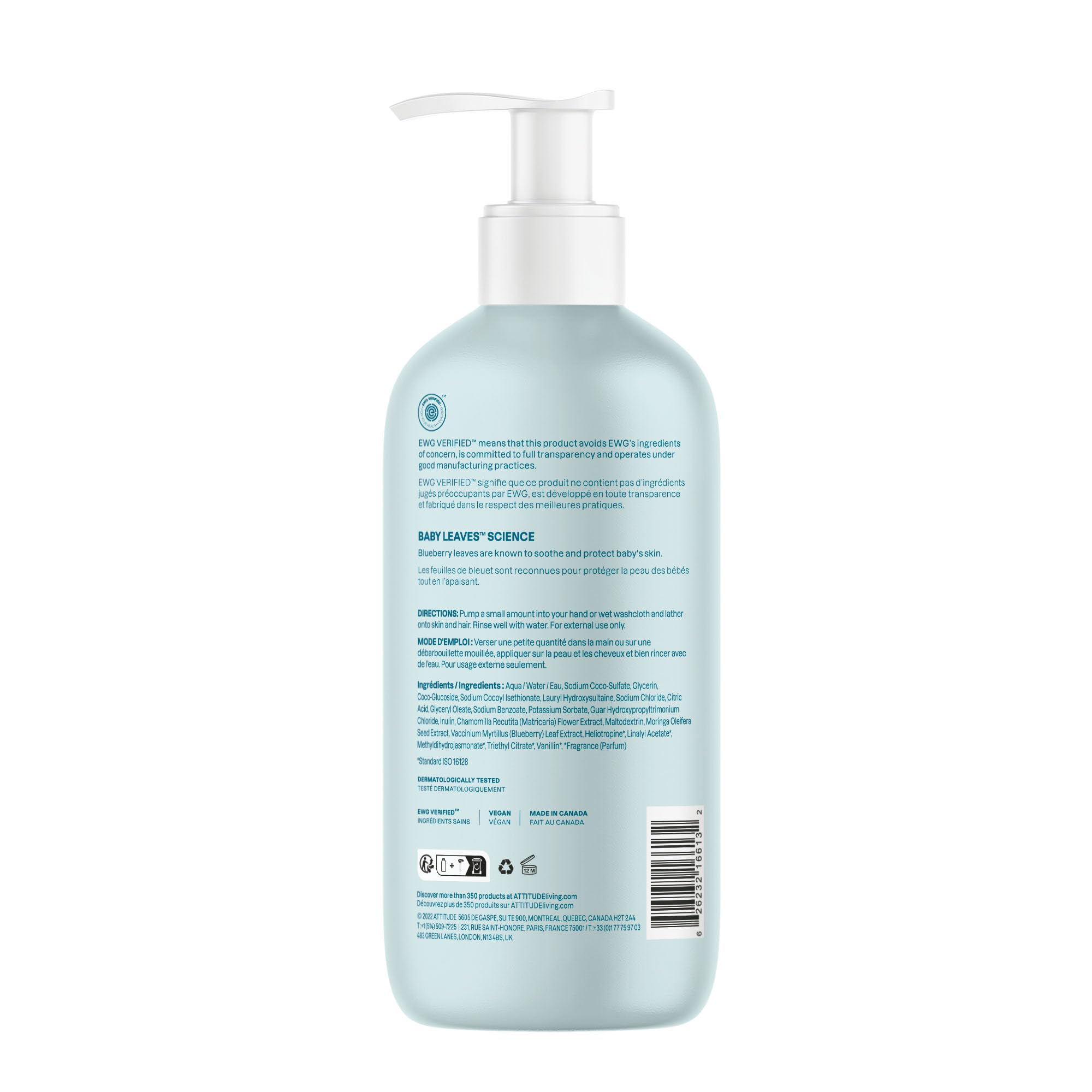 ATTITUDE 2-in-1 Shampoo and Body Wash for Baby, EWG Verified, Dermatologically Tested, Vegan, Good Night, 16 Fl Oz