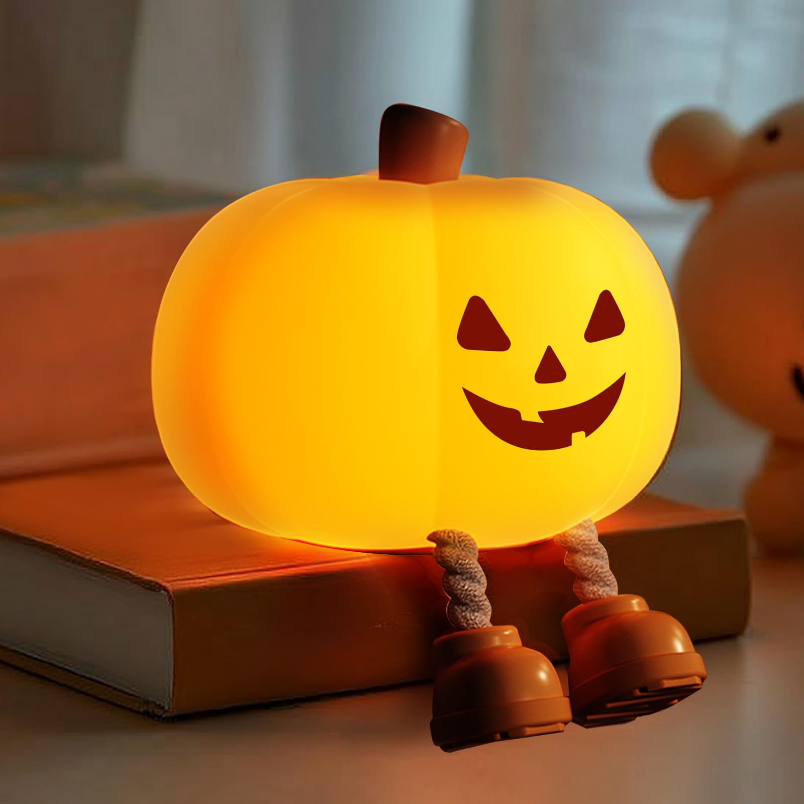 Kürbis Nachtlicht für Kinder, niedliche Jack-O'-Lantern Halloween Deko Nachtlampe für Babyzimmer Kleinkinder, knuddelige Kürbisleuchten, kabellos, wiederaufladbar, dimmbar, Silikon Nachttischlampe, Halloween Geschenke