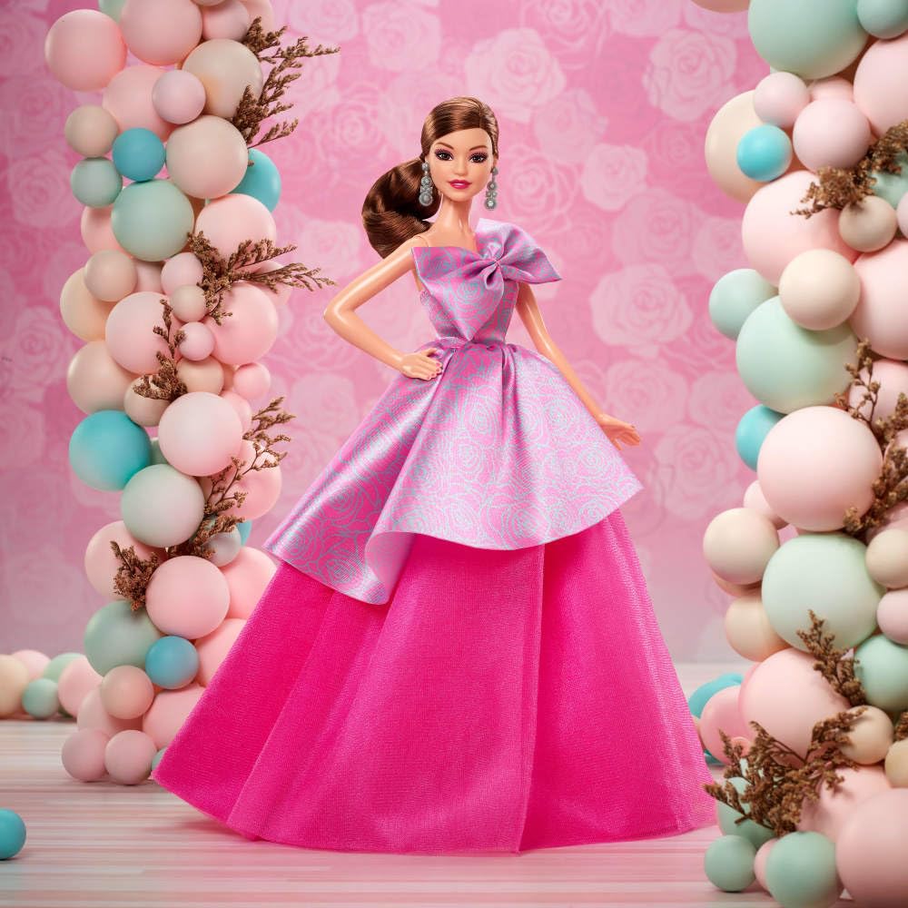 Barbie Signature Birthday Wishes Doll, Collectible Fashion Doll in Satiny, Pink Dress with Wavy Brown Hair and Giftable Packaging