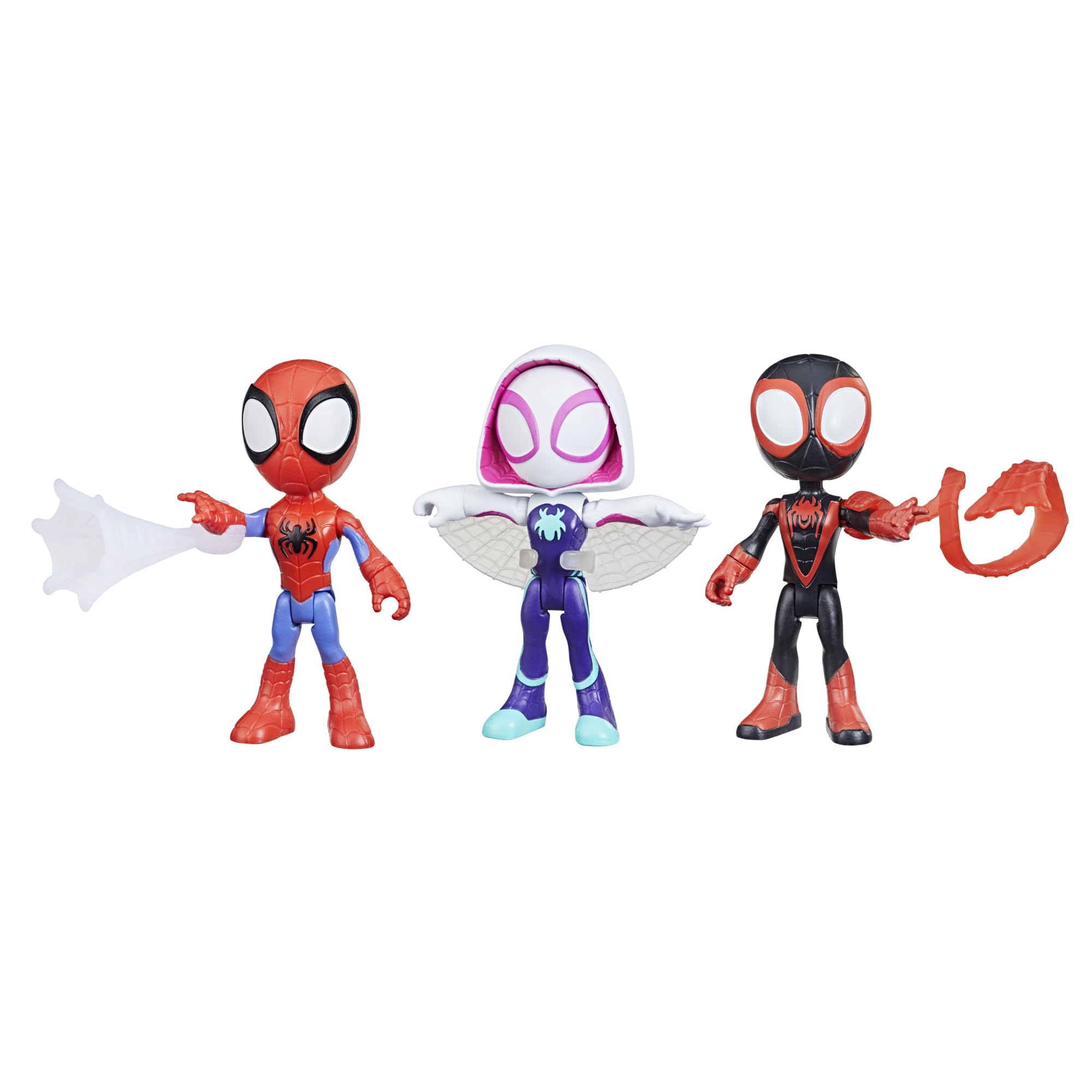 Spidey and his Amazing Friends 3-Pack, 4-Inch Scale Marvel Action Figures, Includes 3 Figures and 3 Accessories, Spider-Man, Ghost-Spider & Miles Morales ( Exclusive)