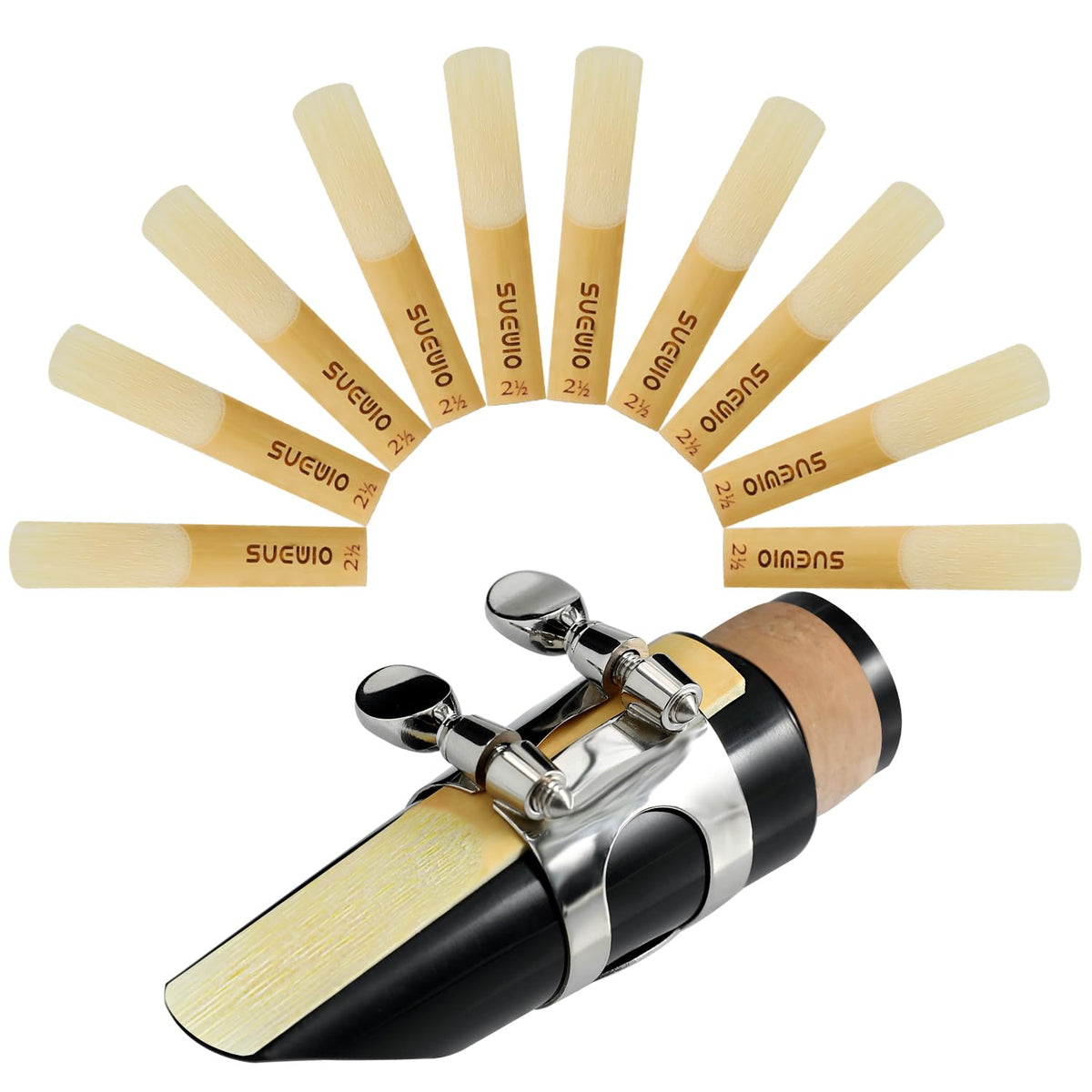 SUEWIO Bb Clarinet Traditional Reeds, Strength 2.5, 10 Pack with Portable Case