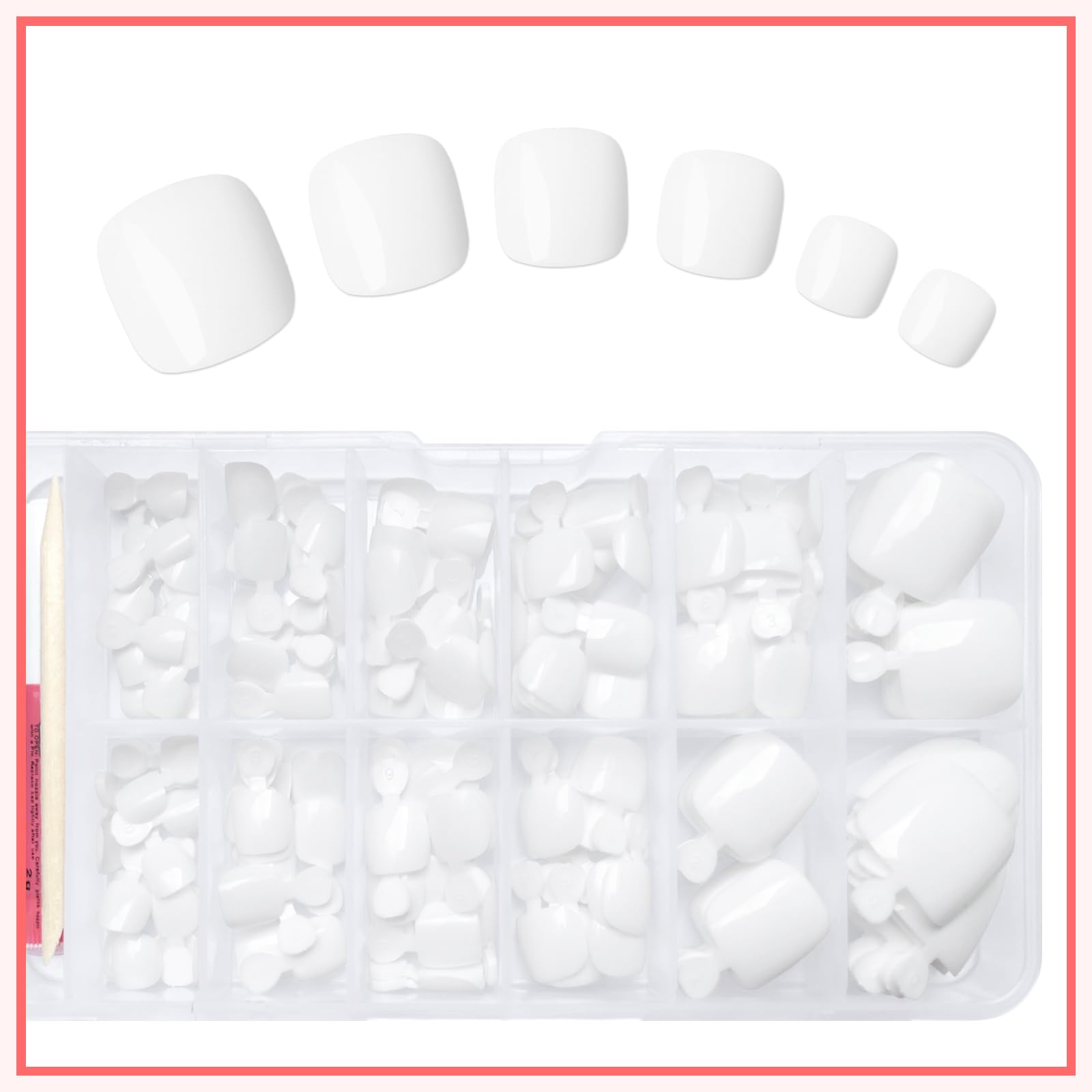 LuckForever 168pc Press on Toenails Women Fake Toe Nails with Adhesive Tabs, White Fake Toenails Press on Nails Toe Acrylic Nail Tips Short Square False Toenails Artificial Toe Nails Press ons