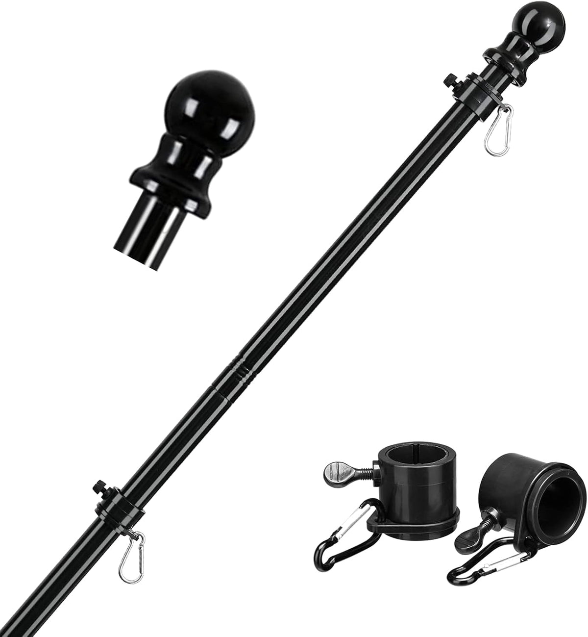 Black Flag Poles for Outside House - 5ft Tangle Free Flag Pole for House,Heavy Duty Metal Flagpole,Outdoor Flagpoles Residential for Porch,Fence (Without Bracket)