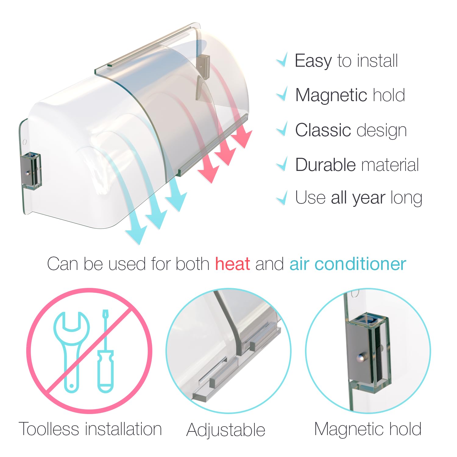 Home Intuition Heat and Air Vent Deflector 8.5" to 15" Magnetic Non Melting Adjustable for Vents, Sidewall, and Ceiling Registers, 2 Pack