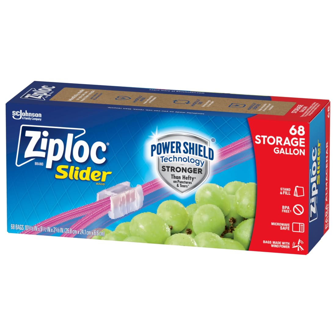 Ziploc Gallon Frischhalte-Schiebebeutel, Power Shield Technologie für mehr Haltbarkeit, 68 Stück