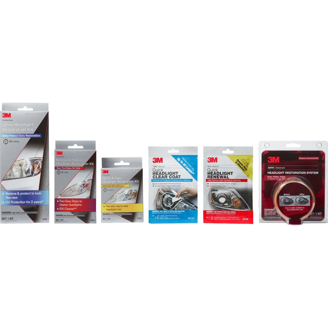 3M Auto Restore and Protect Headlight Restoration Kit, Use On Plastic Lenses, Headlights, Taillight, Fog Lights and More, Includes Sanding Discs, Headlight Clear Coat Wipes, Foam Pad and Glove (39194)